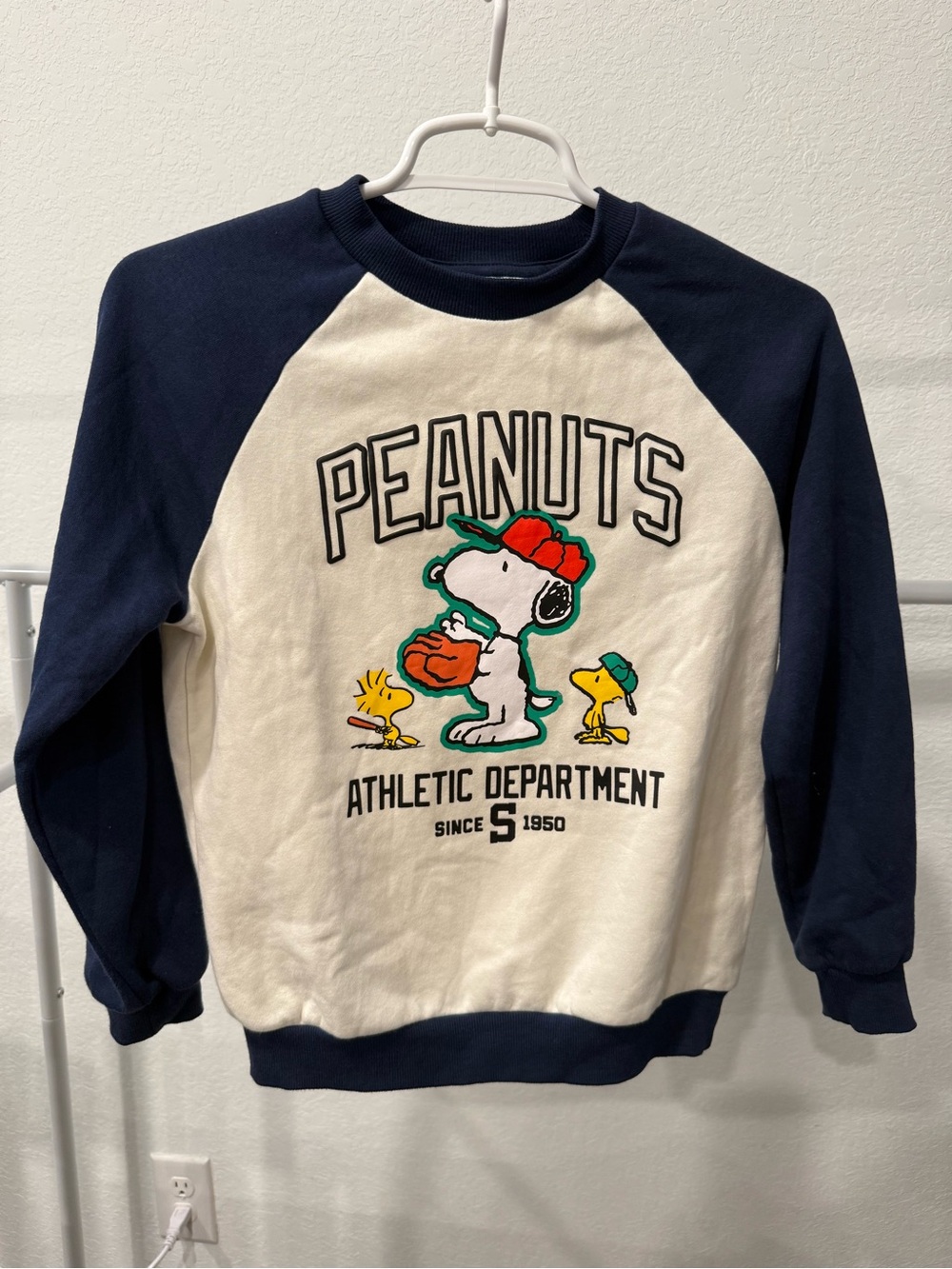 H&M Navy and Cream Raglan Crewneck Sweatshirt